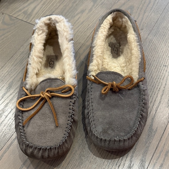 UGG Grey Suede Moccasin Slippers - Picture 1 of 3